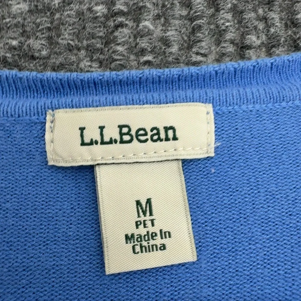 LL Bean Cardigan Womens M Blue Cotton Blend Button Front Classic Preppy
